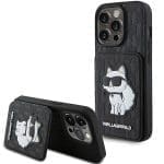 Karl Lagerfeld KLHCP15XSAKCNSCK Black Hardcase Saffiano Cardslots and Stand Monogram Choupette iPhone 15 Pro Max Tok