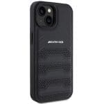Mercedes AMG AMHCP15SGSEBK Black Hardcase Leather Debossed Lines iPhone 15 Tok