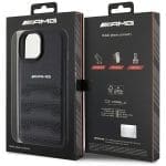 Mercedes AMG AMHCP15SGSEBK Black Hardcase Leather Debossed Lines iPhone 15 Tok