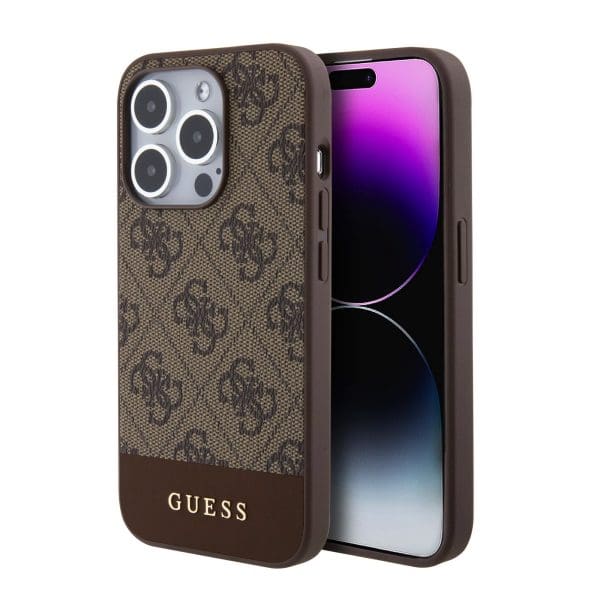 Guess PU 4G Stripe MagSafe Brown iPhone 15 Pro Tok