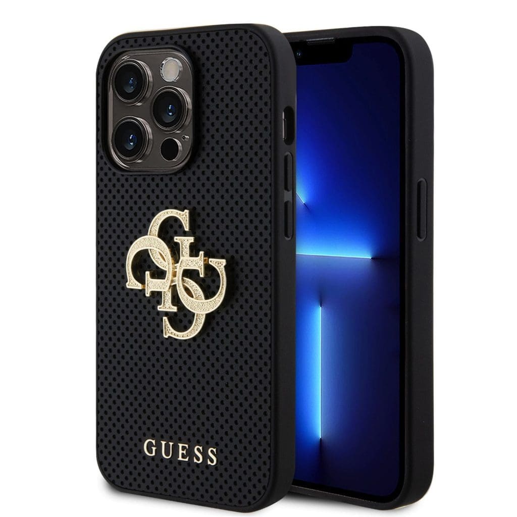 Guess PU Perforated 4G Glitter Metal Logo Black iPhone 15 Pro Max Tok