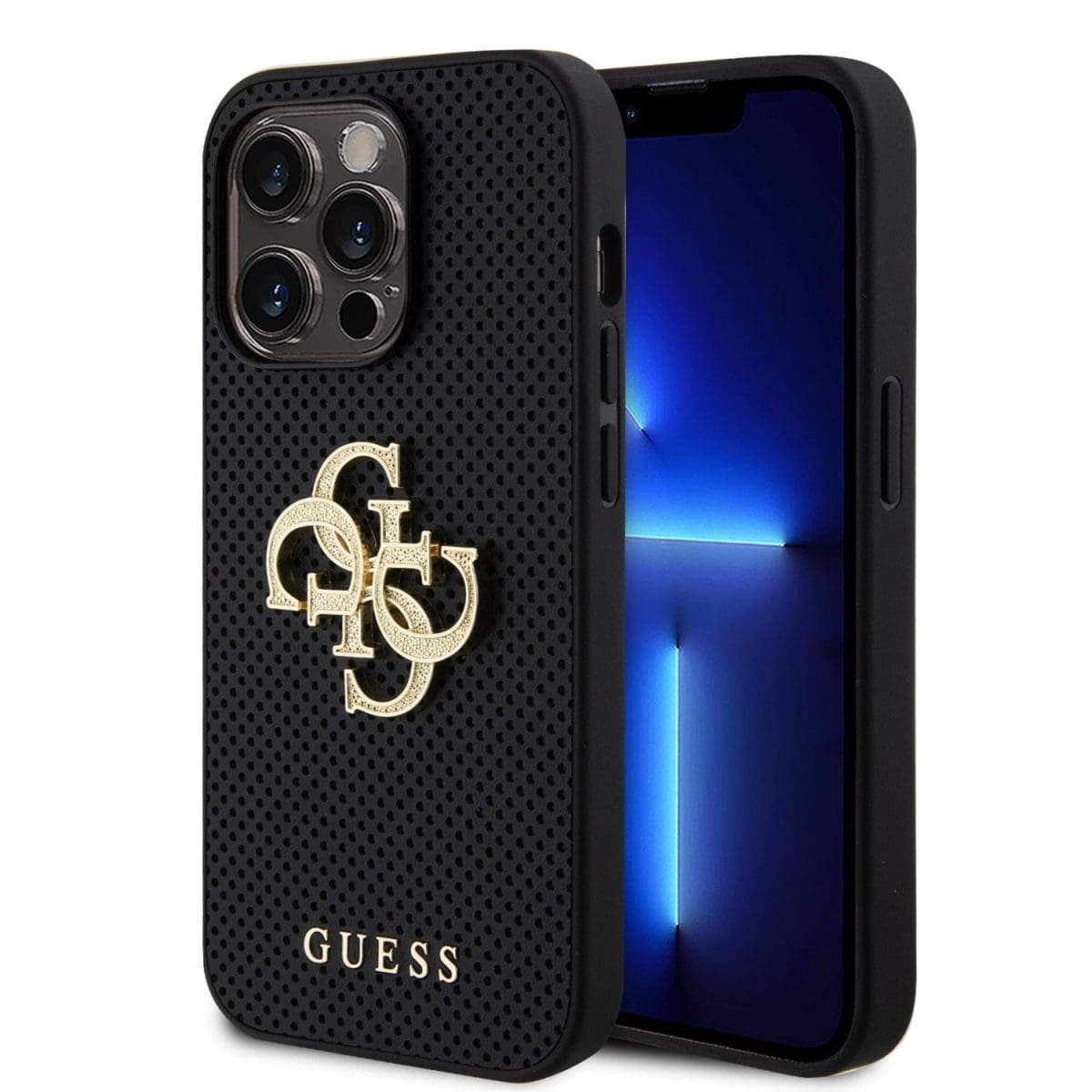 Guess PU Perforated 4G Glitter Metal Logo Black iPhone 15 Pro Max Tok