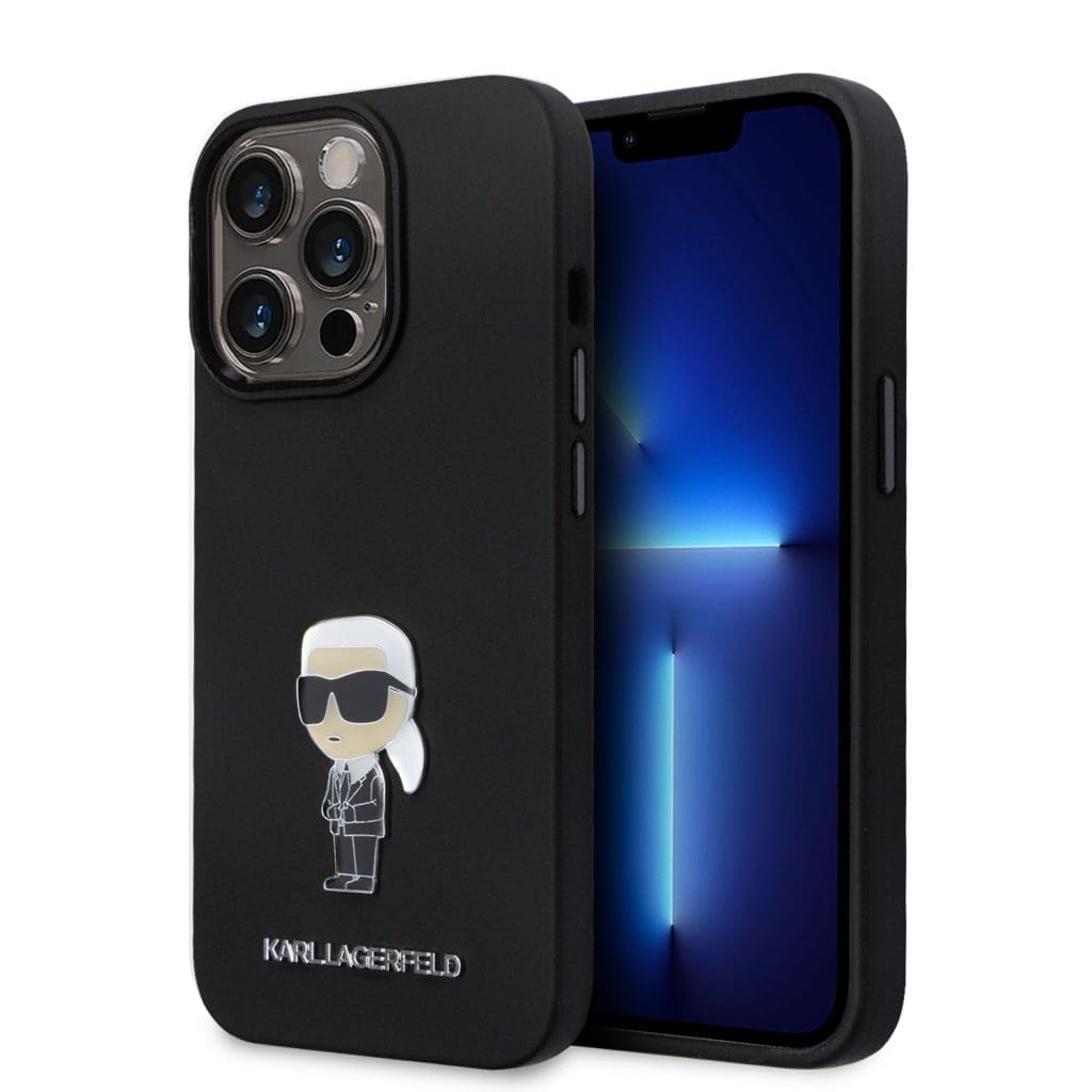 Karl Lagerfeld Liquid Silicone Metal Ikonik Black iPhone 15 Pro Tok