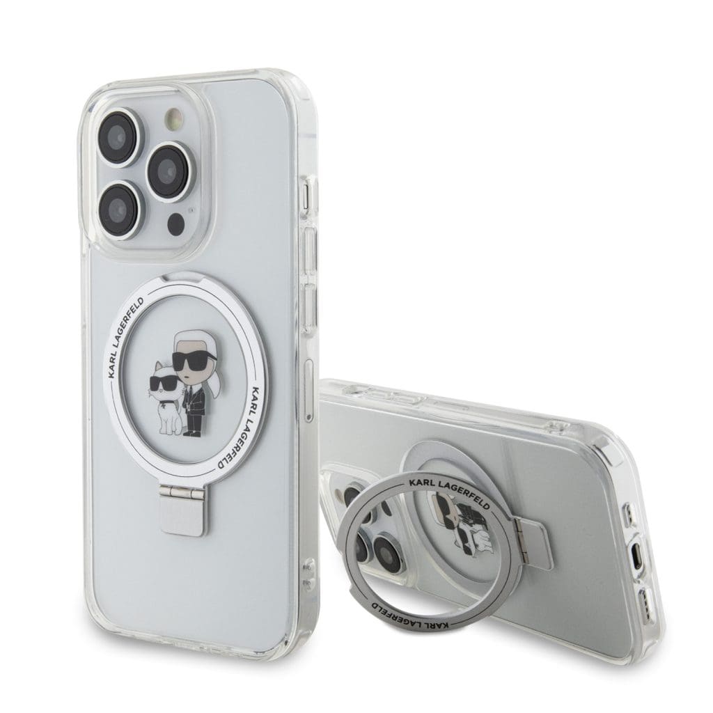 Karl Lagerfeld Ringstand Karl and Choupette MagSafe White iPhone 15 Pro Tok