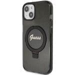 Guess GUHMP15MHRSGSK Black Hardcase Ring Stand Script Glitter MagSafe iPhone 15 Plus Tok