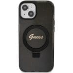 Guess GUHMP15MHRSGSK Black Hardcase Ring Stand Script Glitter MagSafe iPhone 15 Plus Tok