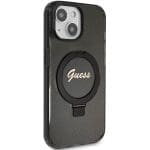 Guess GUHMP15MHRSGSK Black Hardcase Ring Stand Script Glitter MagSafe iPhone 15 Plus Tok