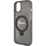 Guess GUHMP15MHRSGSK Black Hardcase Ring Stand Script Glitter MagSafe iPhone 15 Plus Tok