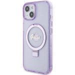 Guess GUHMP15MHRSGSU Purple Hardcase Ring Stand Script Glitter MagSafe iPhone 15 Plus Tok
