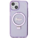 Guess GUHMP15MHRSGSU Purple Hardcase Ring Stand Script Glitter MagSafe iPhone 15 Plus Tok
