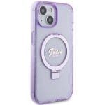Guess GUHMP15MHRSGSU Purple Hardcase Ring Stand Script Glitter MagSafe iPhone 15 Plus Tok
