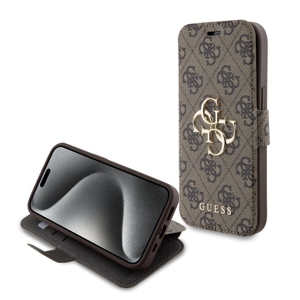 Guess PU Leather 4G Metal Logo Book Brown iPhone 15 Tok