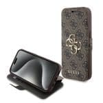 Guess PU Leather 4G Metal Logo Book Brown iPhone 15 Pro Tok