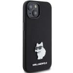 Karl Lagerfeld KLHCP15SSMHCNPK Black Silicone Choupette Metal Pin iPhone 15 Tok