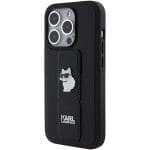 Karl Lagerfeld KLHCP15XGSACHPK Black Hardcase Gripstand Saffiano Choupette Pins iPhone 15 Pro Max Tok