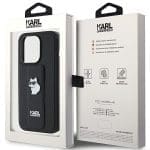 Karl Lagerfeld KLHCP15XGSACHPK Black Hardcase Gripstand Saffiano Choupette Pins iPhone 15 Pro Max Tok