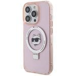 Karl Lagerfeld KLHMP15LHMRSCHP Pink Hardcase Ring Stand Choupette Head MagSafe iPhone 15 Pro Tok
