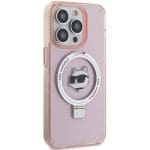 Karl Lagerfeld KLHMP15LHMRSCHP Pink Hardcase Ring Stand Choupette Head MagSafe iPhone 15 Pro Tok