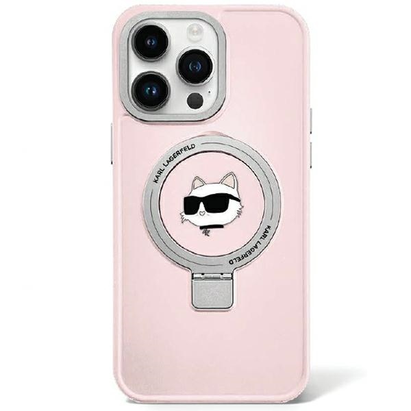 Karl Lagerfeld KLHMP15SHMRSCHP Pink Hardcase Ring Stand Choupette Head MagSafe iPhone 15 Tok
