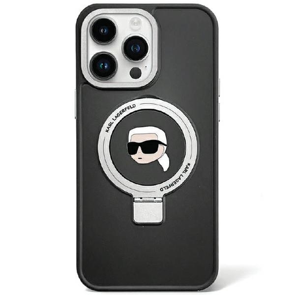 Karl Lagerfeld KLHMP15SHMRSKHK Black Hardcase Ring Stand Karl Head MagSafe iPhone 15 Tok