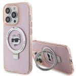 Karl Lagerfeld KLHMP15XHMRSCHP Pink Hardcase Ring Stand Choupette Head MagSafe iPhone 15 Pro Max Tok