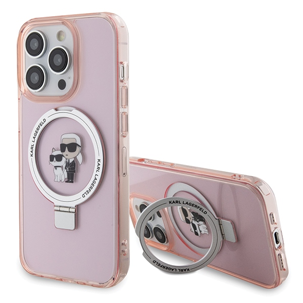 Karl Lagerfeld KLHMP15XHMRSKCP Pink Hardcase Ring Stand Karl&Choupettte MagSafe iPhone 15 Pro Max Tok