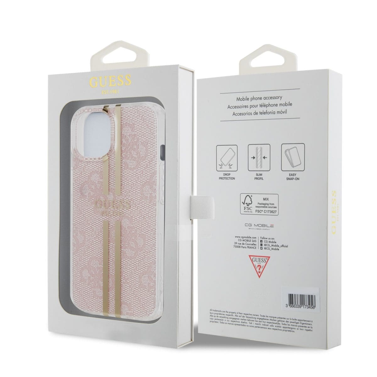 Guess IML 4G Gold Stripe Pink iPhone 15 Tok