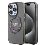 Guess PC/TPU Flowers Ring Glossy Logo MagSafe Black iPhone 15 Pro Max Tok