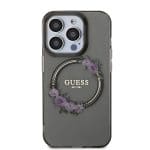 Guess PC/TPU Flowers Ring Glossy Logo MagSafe Black iPhone 15 Pro Max Tok