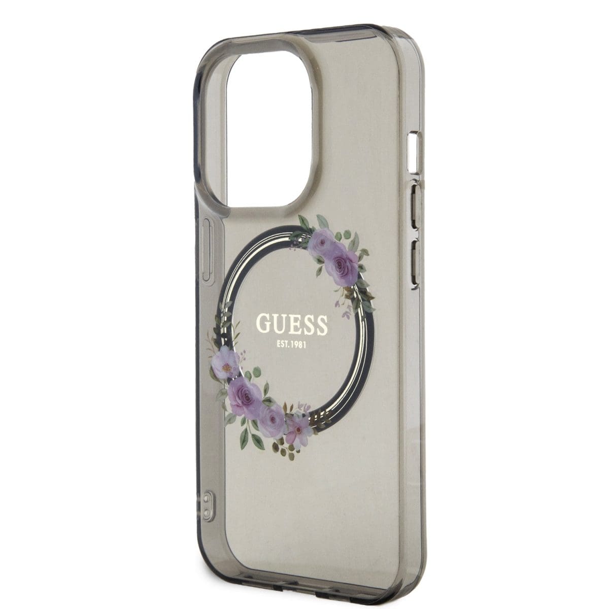 Guess PC/TPU Flowers Ring Glossy Logo MagSafe Black iPhone 15 Pro Max Tok