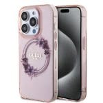 Guess PC/TPU Flowers Ring Glossy Logo MagSafe Pink iPhone 15 Pro Max Tok