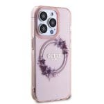 Guess PC/TPU Flowers Ring Glossy Logo MagSafe Pink iPhone 15 Pro Max Tok