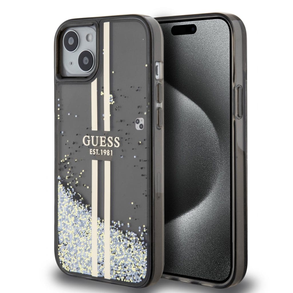 Guess PC/TPU Liquid Glitter Gold Stripe Black iPhone 15 Plus Tok