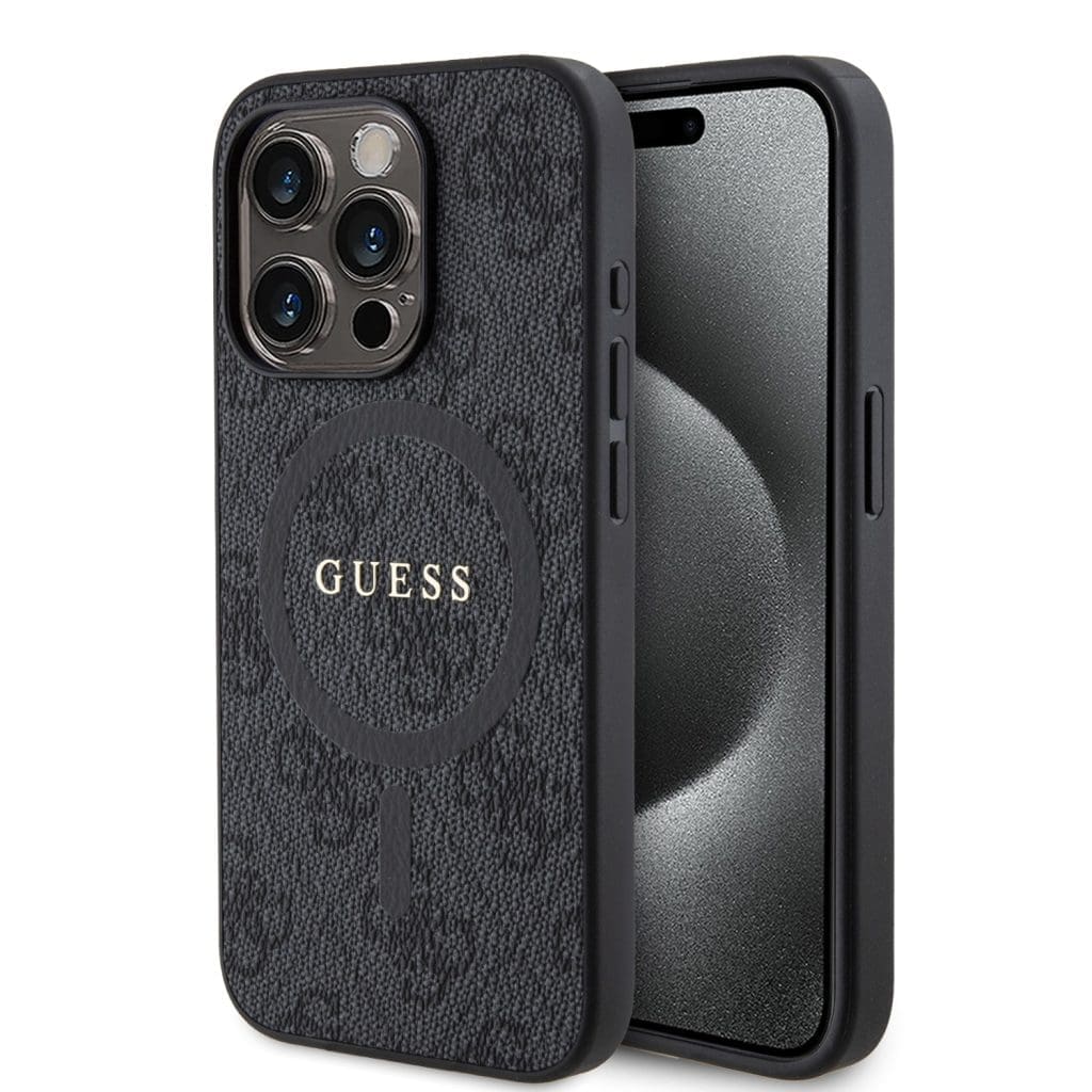 Guess PU Leather 4G Colored Ring MagSafe Black iPhone 15 Pro Tok