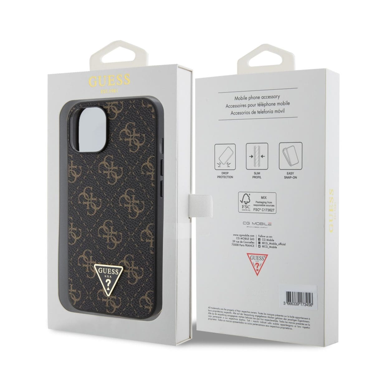 Guess PU Leather 4G Triangle Metal Logo Black iPhone 14 Tok