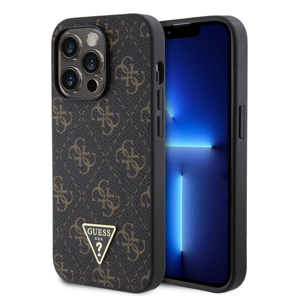 Guess PU Leather 4G Triangle Metal Logo Black iPhone 14 Pro Tok