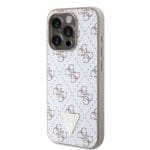 Guess PU Leather 4G Triangle Metal Logo White iPhone 15 Pro Tok