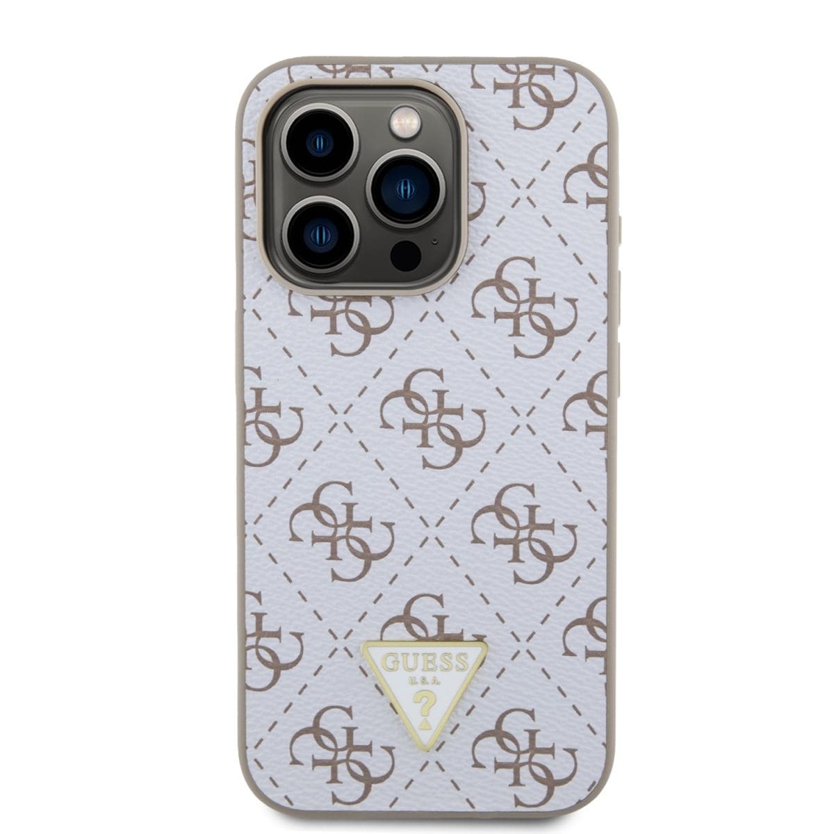 Guess PU Leather 4G Triangle Metal Logo White iPhone 15 Pro Tok