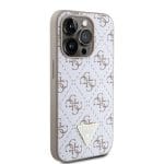 Guess PU Leather 4G Triangle Metal Logo White iPhone 15 Pro Tok