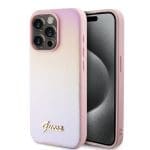 Guess PU Leather Iridescent Metal Script Pink iPhone 15 Pro Tok