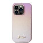 Guess PU Leather Iridescent Metal Script Pink iPhone 15 Pro Tok