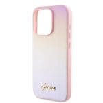 Guess PU Leather Iridescent Metal Script Pink iPhone 15 Pro Tok