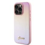 Guess PU Leather Iridescent Metal Script Pink iPhone 15 Pro Max Tok