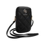 Guess PU Quilted 4G Metal Logo Wallet Phone Bag Zipper Black