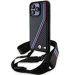 BMW BMHCP15X23PSVTK Black Hardcase M Edition Carbon Tricolor Lines & Strap iPhone 15 Pro Max Tok