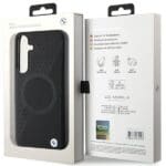 BMW BMHMS24S23RTPK S921 Black Hardcase Signature Leather Half Textured & Circle MagSafe Samsung Galaxy S24 Tok
