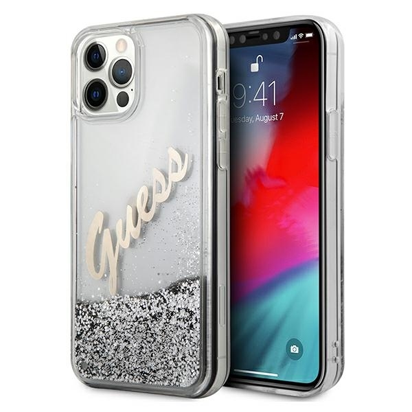 Guess GUHCP12LGLVSSI Silver Hardcase Glitter Vintage Script iPhone 12 Pro Max Tok