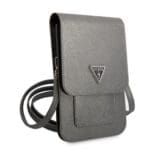 Guess PU Saffiano Triangle Logo Wallet Phone Bag Grey
