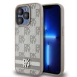 DKNY PU Leather Checkered Pattern and Stripe Beige iPhone 13 Pro Tok