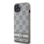 DKNY PU Leather Checkered Pattern and Stripe Beige iPhone 13 Tok